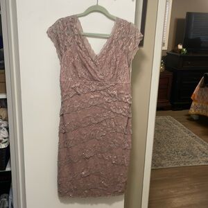 Marina sequin lace tired dress. Dusty rose.